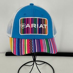Ariat Serape Stripe Mesh Back Trucker Hat Blue White Snapback Cap One Size